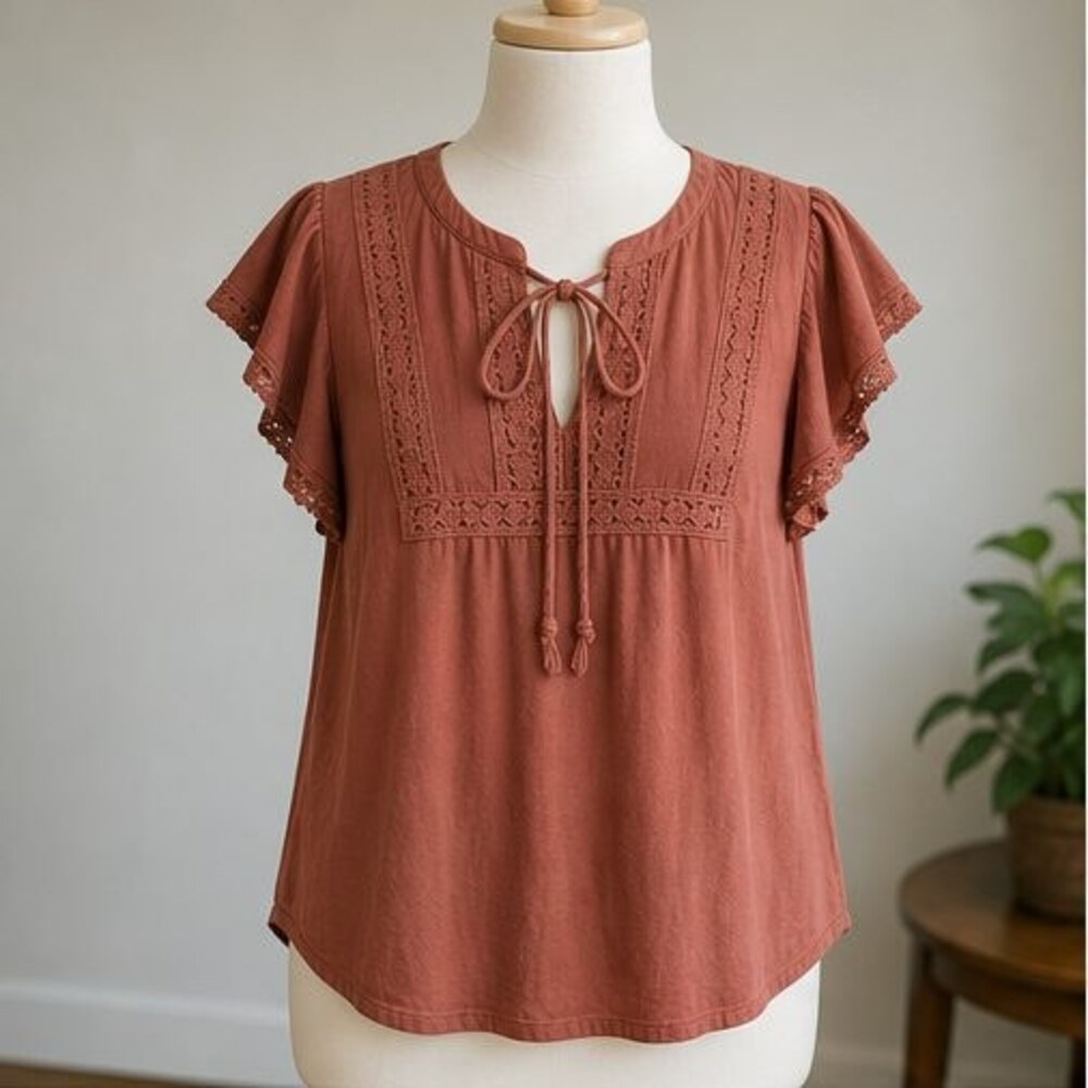 Rust Ruffle Blouse